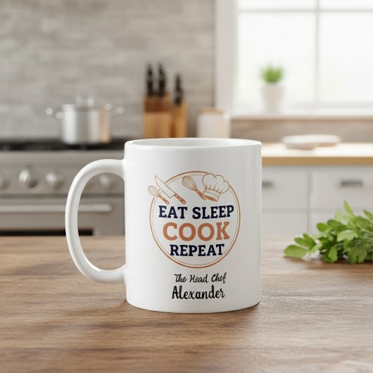 Personalized Eat Sleep Cook Repeat Head Chef Quote コーヒーマグカップ