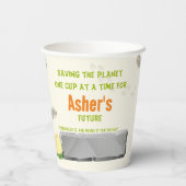 Personalized Eco Friendly Orange Dino Birthday 紙コップ (裏面)