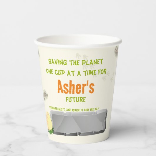 Personalized Eco Friendly Orange Dino Birthday 紙コップ (裏面)