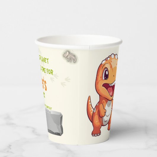 Personalized Eco Friendly Orange Dino Birthday 紙コップ (右)