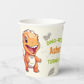 Personalized Eco Friendly Orange Dino Birthday 紙コップ (正面)