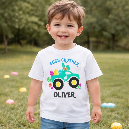 Personalized “Eggs Crusher” Monster Truck Easter ベビーTシャツ