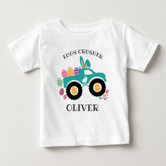 Personalized “Eggs Crusher” Monster Truck Easter ベビーTシャツ (正面)