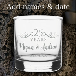 Personalized Elegant 25th Wedding Anniversary Gift ウイスキーグラス