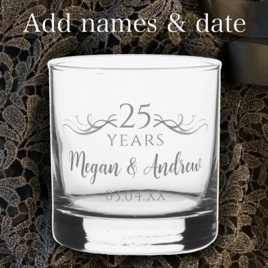 Personalized Elegant 25th Wedding Anniversary Gift ウイスキーグラス