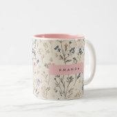 Personalized Elegant Blue & Beige Wildflower ツートーンマグカップ (正面右)