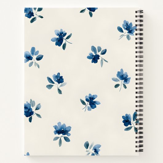 Personalized Elegant Blue Floral Design ノートブック (裏面)
