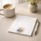Personalized Elegant Blue Floral To-Do List ノートパッド