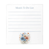 Personalized Elegant Blue Floral To-Do List ノートパッド (正面)