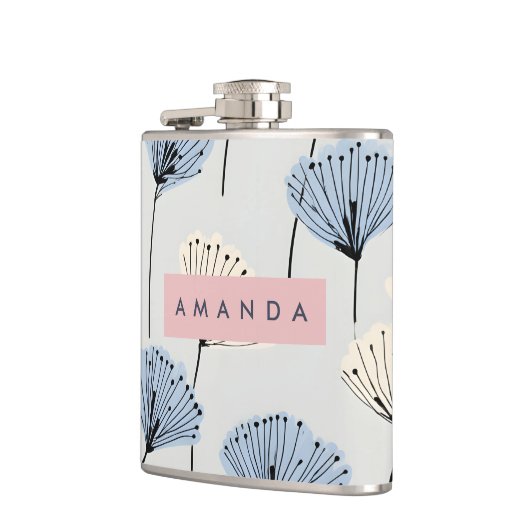 Personalized Elegant Blue Flower Illustration フラスク (左)