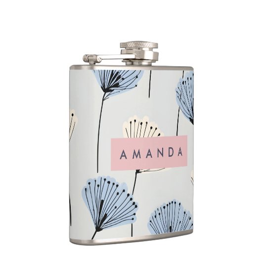 Personalized Elegant Blue Flower Illustration フラスク (右)