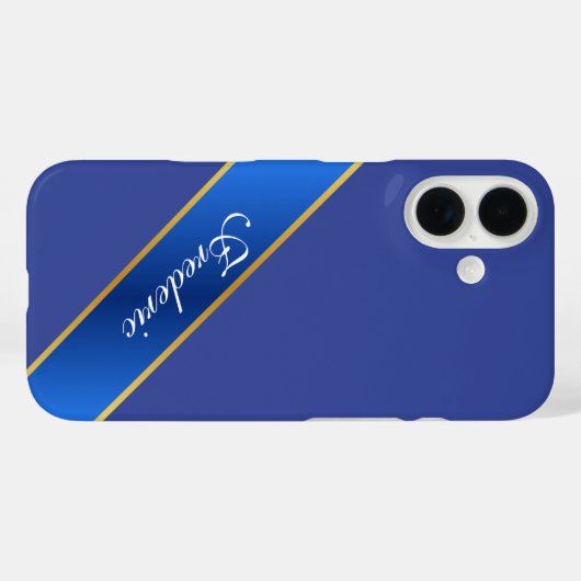 Personalized Elegant Blue & Gold iPhone Case Case-Mate iPhoneケース (裏面 (横))
