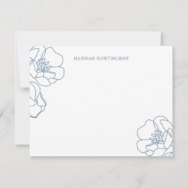 Personalized Elegant Blue Modern Line Art Floral ノートカード