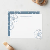 Personalized Elegant Blue Modern Line Art Floral ノートカード (正面/裏面インサイチュ)