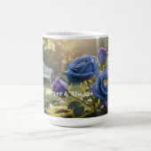 Personalized Elegant Blue Rose Custom Text Floral コーヒーマグカップ (中央)