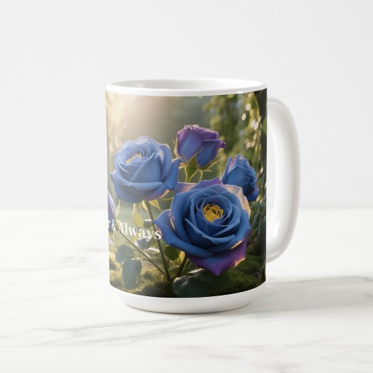 Personalized Elegant Blue Rose Custom Text Floral コーヒーマグカップ (正面右)