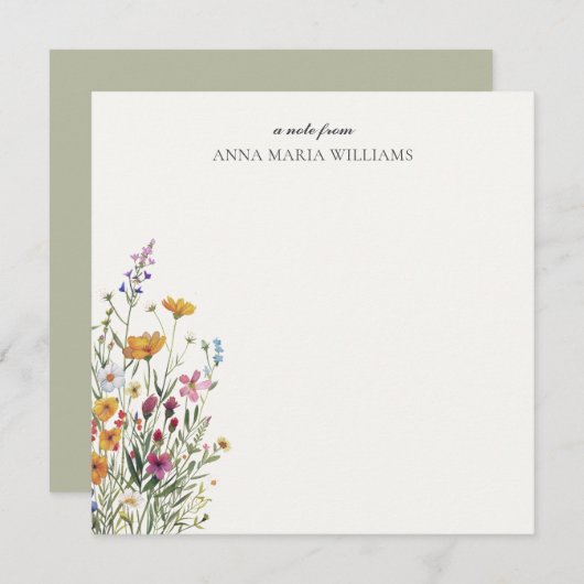 Personalized Elegant Boho Floral Note Card ノートカード (正面/裏面)