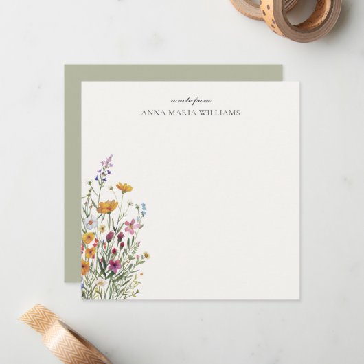 Personalized Elegant Boho Floral Note Card ノートカード (正面/裏面インサイチュ)