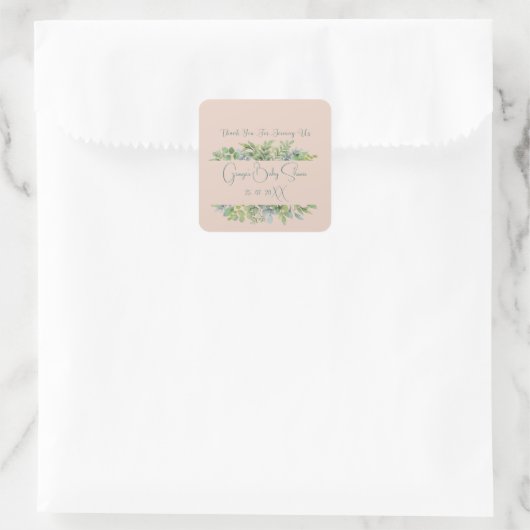 Personalized Elegant Botanical Baby Shower  スクエアシール (バッグ)
