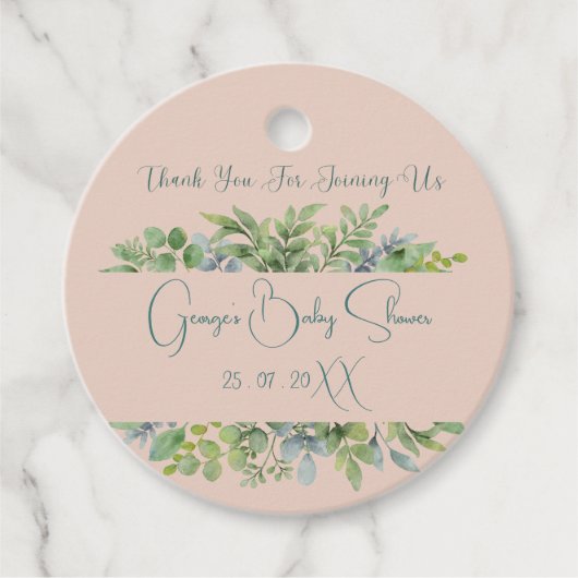 Personalized Elegant Botanical Baby Shower  フェイバータグ (正面)