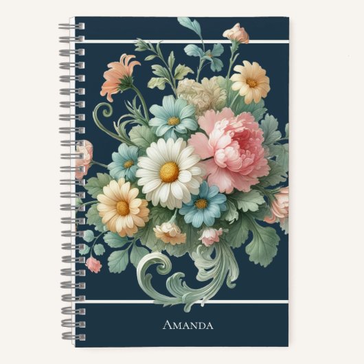 Personalized Elegant Botanical Floral Watercolor ノートブック (正面)