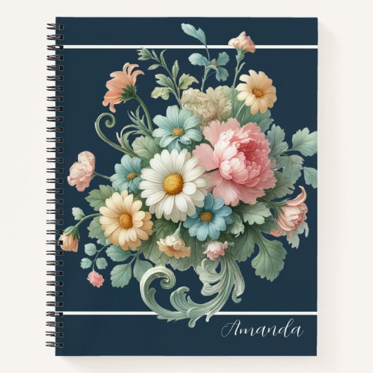 Personalized Elegant Botanical Floral Watercolor ノートブック (正面)