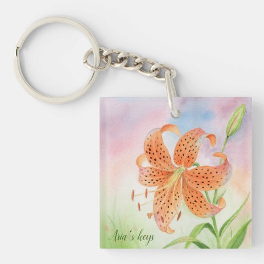 Personalized Elegant Botanical Tiger Lily キーホルダー (正面)