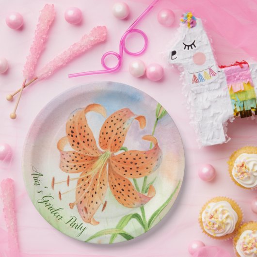 Personalized Elegant Botanical Tiger Lily ペーパープレート (パーティー)