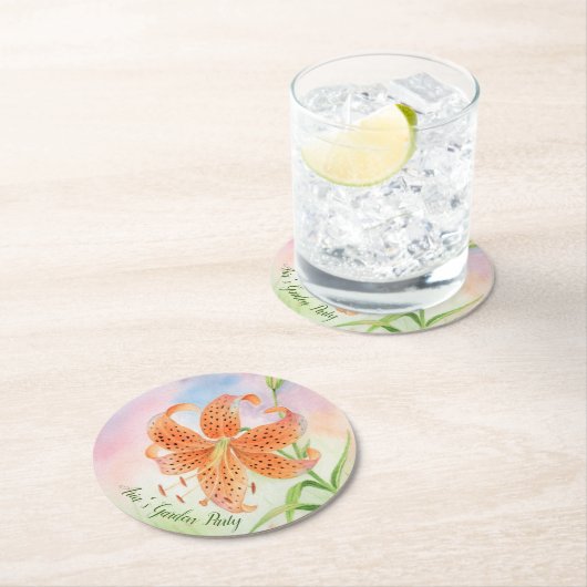 Personalized Elegant Botanical Tiger Lily ラウンドペーパーコースター (インサイチュ)