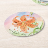 Personalized Elegant Botanical Tiger Lily ラウンドペーパーコースター (アングル)