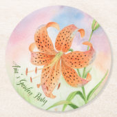 Personalized Elegant Botanical Tiger Lily ラウンドペーパーコースター (正面)
