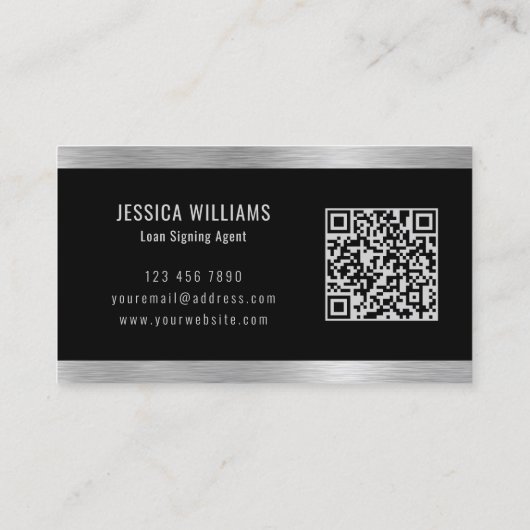 Personalized Elegant Brushed Silver Black QR Code 名刺 (裏面)