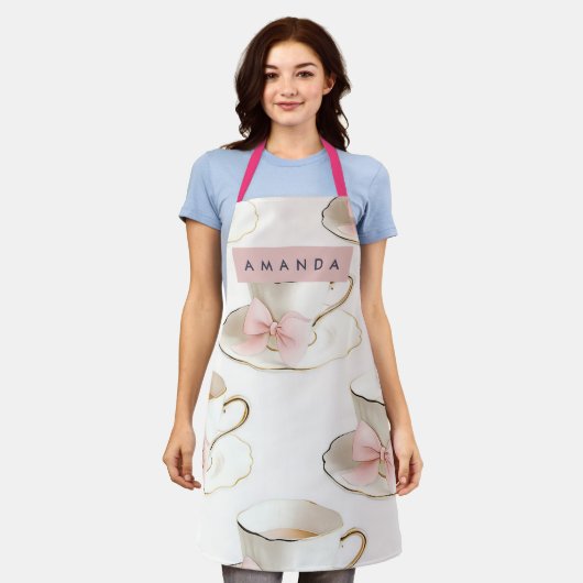Personalized Elegant Coquette Pattern Tea Cup エプロン (着用した状態)