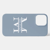 Personalized Elegant Dusty Blue Monogram and Name iPhoneケース (裏面横)