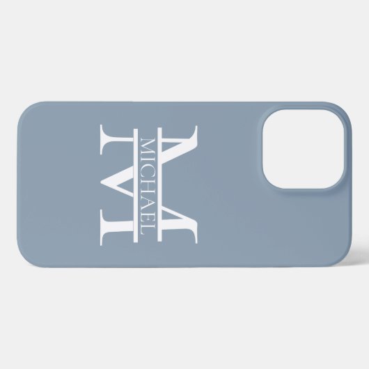 Personalized Elegant Dusty Blue Monogram and Name iPhoneケース (裏面横)
