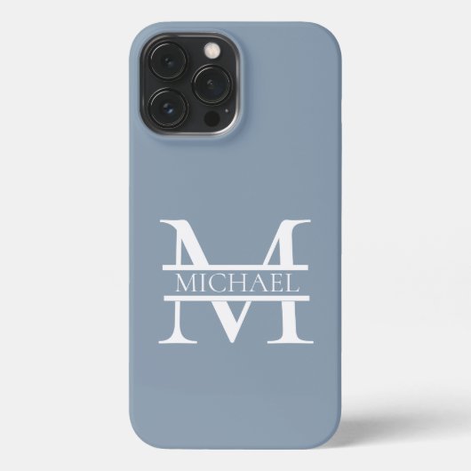 Personalized Elegant Dusty Blue Monogram and Name iPhoneケース (裏面)
