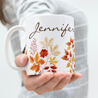 Personalized Elegant Fall Floral Embroidered コーヒーマグカップ