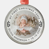 Personalized Elegant First Christmas Baby's Photo メタルオーナメント (正面)