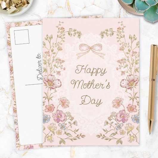 Personalized Elegant Floral Happy Mother’s Day ポストカード
