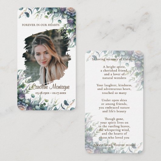 Personalized Elegant Floral Photo Memorial Card ノートカード (正面/裏面)