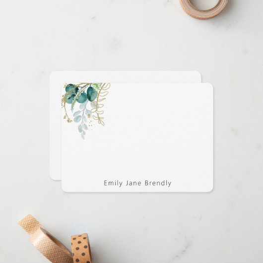 Personalized Elegant Gold Greenery Watercolor  ノートカード (正面/裏面インサイチュ)