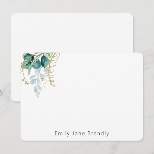 Personalized Elegant Gold Greenery Watercolor  ノートカード (正面/裏面)