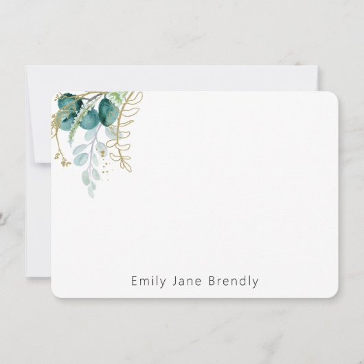 Personalized Elegant Gold Greenery Watercolor ノートカード (正面)