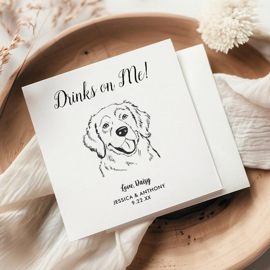 Personalized Elegant Golden Retriever Dog Wedding スタンダードカクテルナプキン