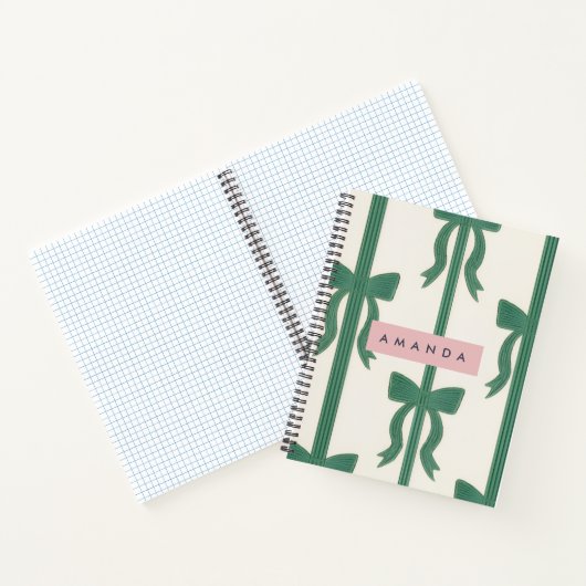 Personalized Elegant Green Bow Ribbon  ノートブック (内部)