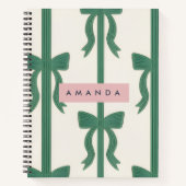 Personalized Elegant Green Bow Ribbon  ノートブック (正面)