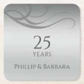 Personalized elegant modern 25th anniversary party スクエアペーパーコースター (正面)