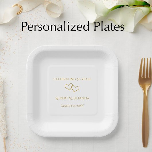 Personalized Elegant Modern 50th Anniversary Party ペーパープレート