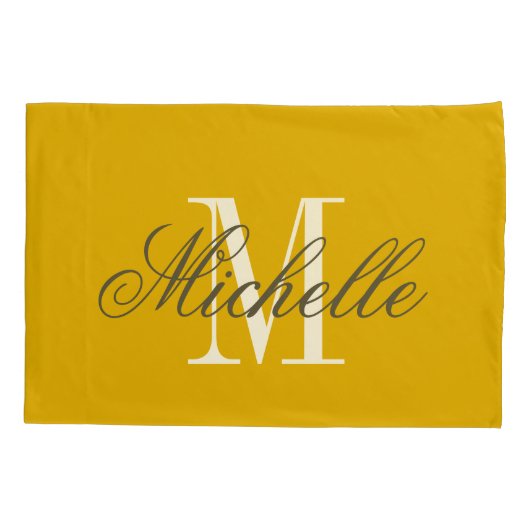 Personalized elegant monogram mustard yellow 枕カバー (裏面)