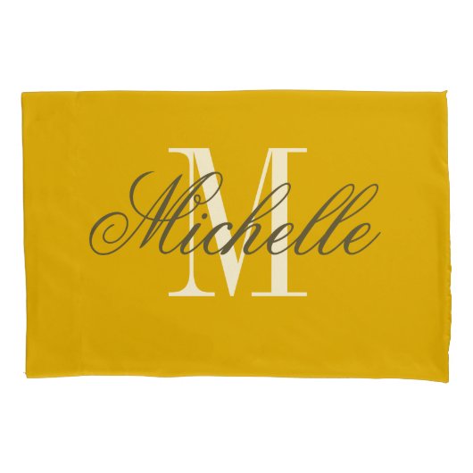 Personalized elegant monogram mustard yellow 枕カバー (正面)